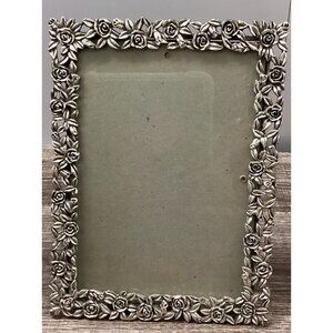 Metal Silver Tone Photo Frame By Elsa - Roses Theme Fits 5x7 Photo